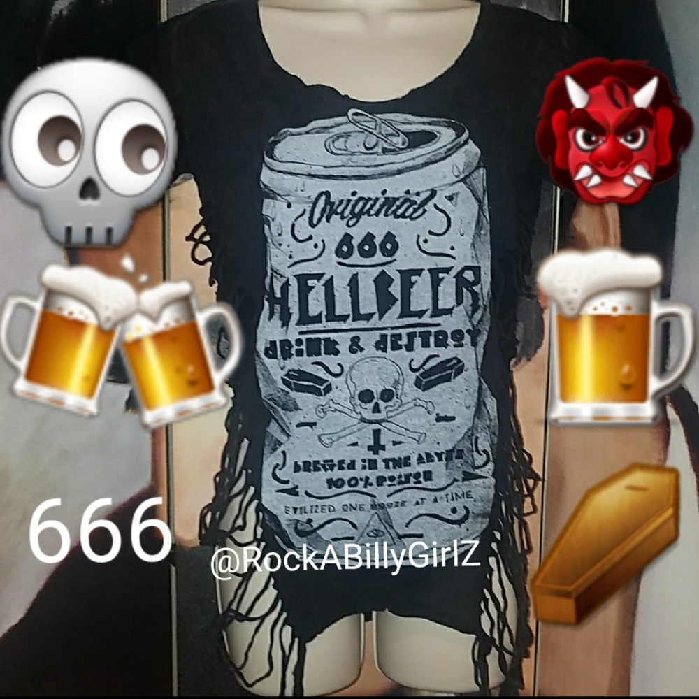 Too Fast Rat Baby Outlaw Top HELLBEER 666 Side Slash Drink & Destroy 100% Poison